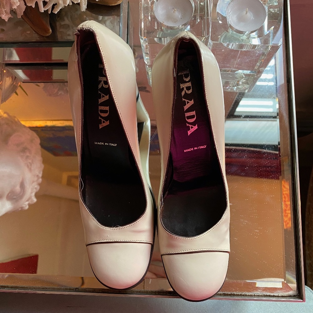 Prada Pink Gradient Leather Round-Toe Block Heel Pumps - Picture 5 of 8